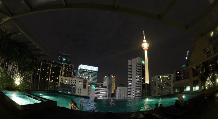 Fraser Place Roof -top Infinity Pool at night.